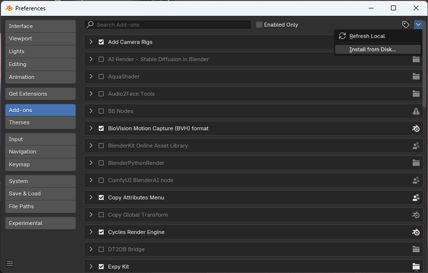 Install from Disk in Blender