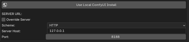 ComfyUI server URL settings