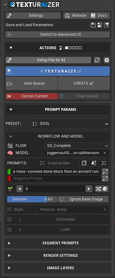 Texturaizer simplified controls in Blender